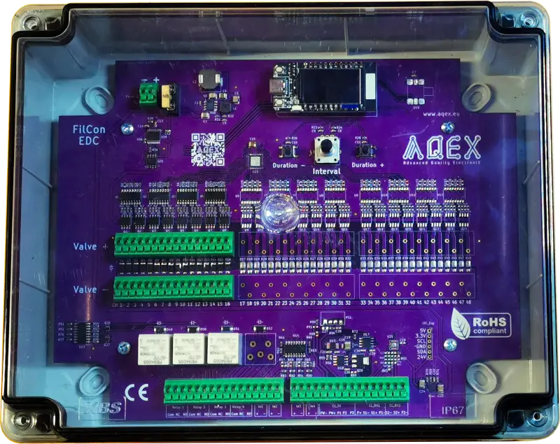 Filcon EDC DC Valve Controller: 48 outputs & integrated I/O for advanced dust filtration control.