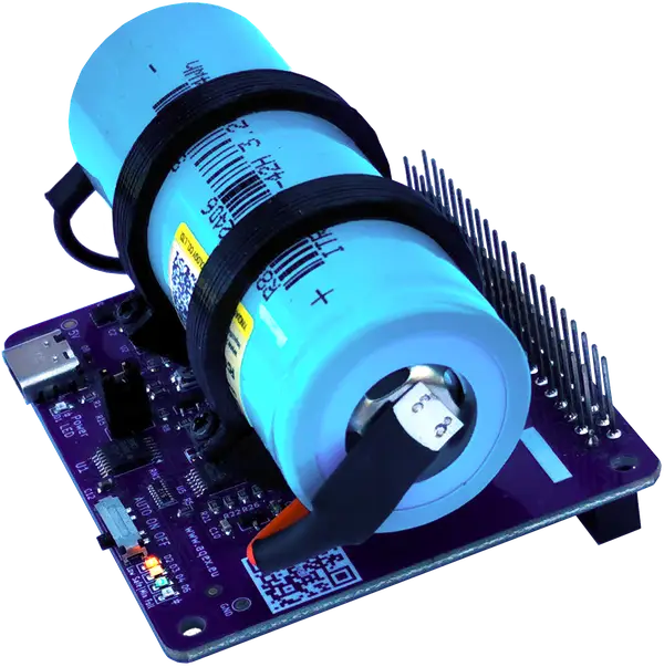 Close-up view of the Stubborn Stamina LF UPF HAT with blue LiFePo4 battery